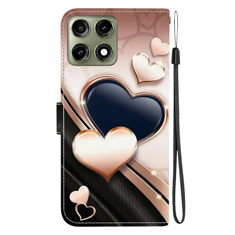 For Motorola Edge 70 Pro+ 5G / Edge 70 Pro 5G Leather Case Stand Wallet Pattern Printing Phone Cover with Wrist Strap - Love