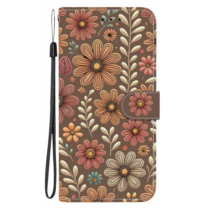 Funda tipo cartera para Honor 600 5G / 600 Pro 5G, carcasa de cuero con estampado de patrón, soporte, correa de muñeca - Floración