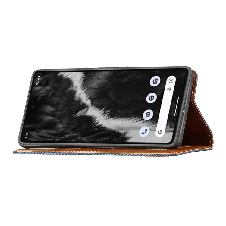 For Google Pixel 7 5G Oxford Cloth Texture PU Leather Mobile Phone Wallet Case Stand Shockproof Cover - Dark Blue