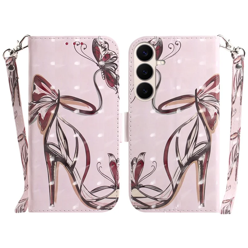 Funda para Samsung Galaxy S26 FE con Impresión de Diseño, Cartera de Cuero con Correa para la Muñeca - Mariposas y Tacones Altos