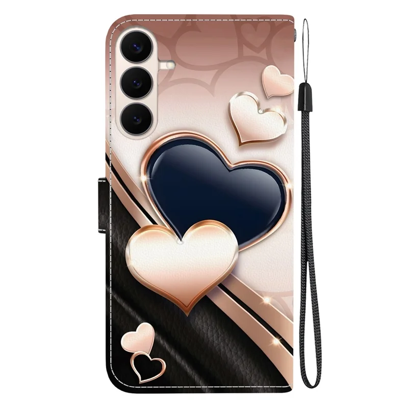 Für Samsung Galaxy S26 FE Ledertasche Stand, Brieftasche mit Musterdruck Handyhülle mit Handschlaufe - Liebe