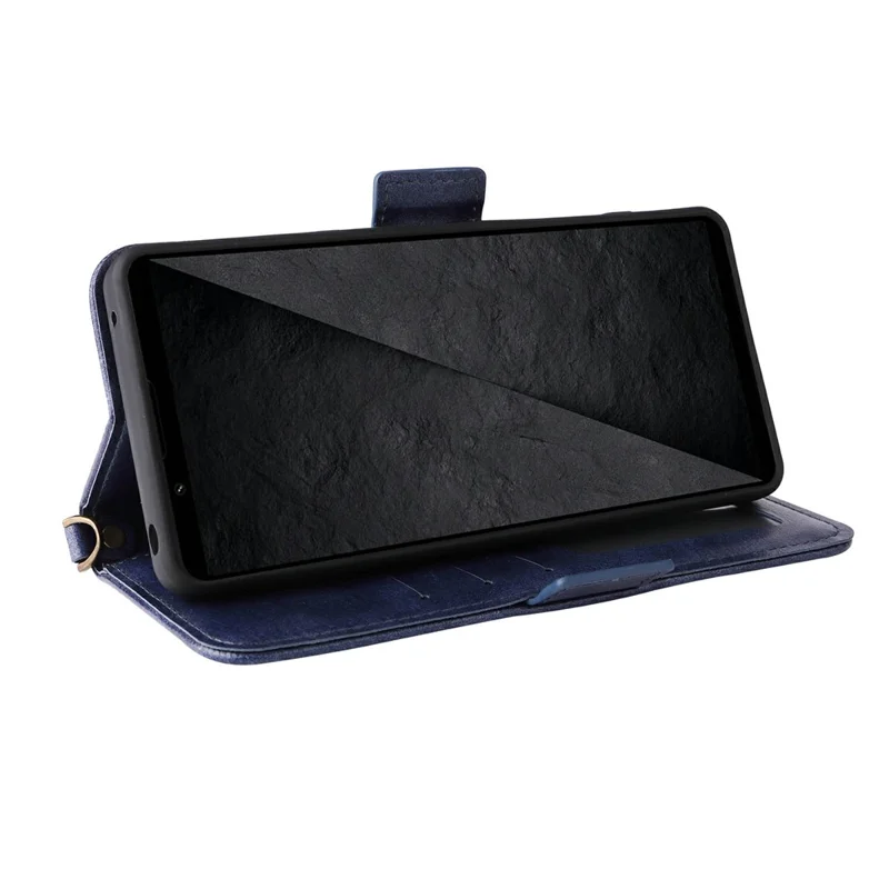 For Sony Xperia 1 VIII Leather Case Magnetic Closure Wallet Stand Phone Cover with Crossbody Strap - Blue