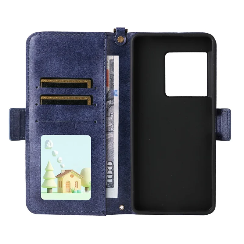 For Sony Xperia 1 VIII Leather Case Magnetic Closure Wallet Stand Phone Cover with Crossbody Strap - Blue
