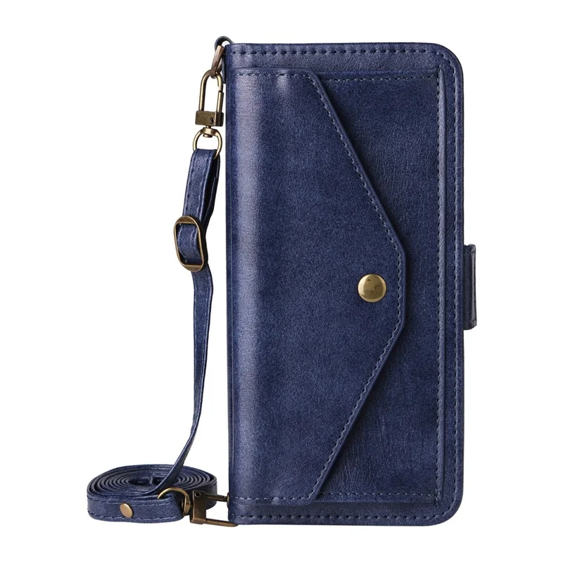 For Sony Xperia 1 VIII Leather Case Magnetic Closure Wallet Stand Phone Cover with Crossbody Strap - Blue