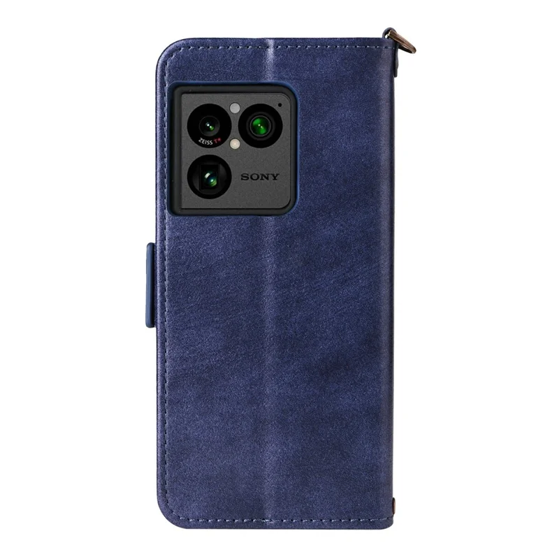 For Sony Xperia 1 VIII Leather Case Magnetic Closure Wallet Stand Phone Cover with Crossbody Strap - Blue