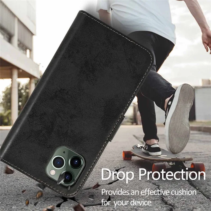 Funda cartera para iPhone 16 Pro Max, funda magnética desmontable de cuero PU mate retro y TPU, color negro
