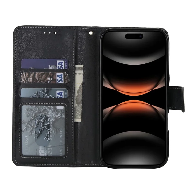 Voor iPhone 17 Pro Max Portefeuillehoes Retro Matte Magnetisch Uitneembaar PU Leer TPU Telefoonhoes - Zwart