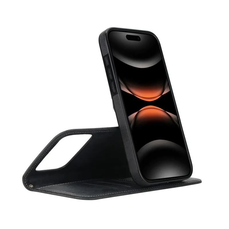 Voor iPhone 17 Pro Max Portefeuillehoes Retro Matte Magnetisch Uitneembaar PU Leer TPU Telefoonhoes - Zwart