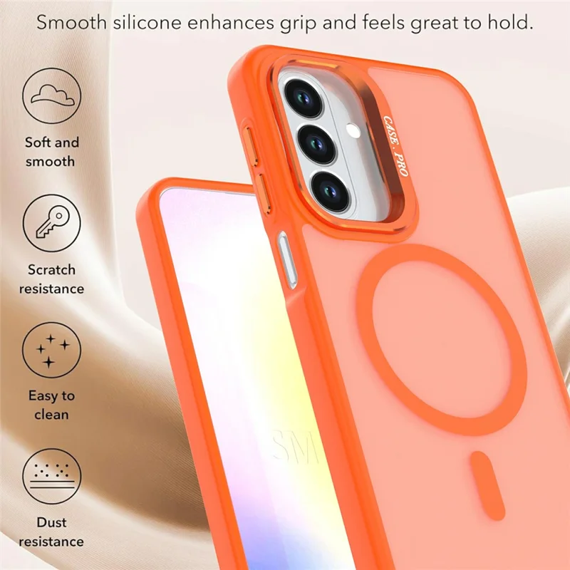 For Samsung Galaxy A27 Magnetic Case Foldable Kickstand Matte PC + TPU Phone Cover - Orange