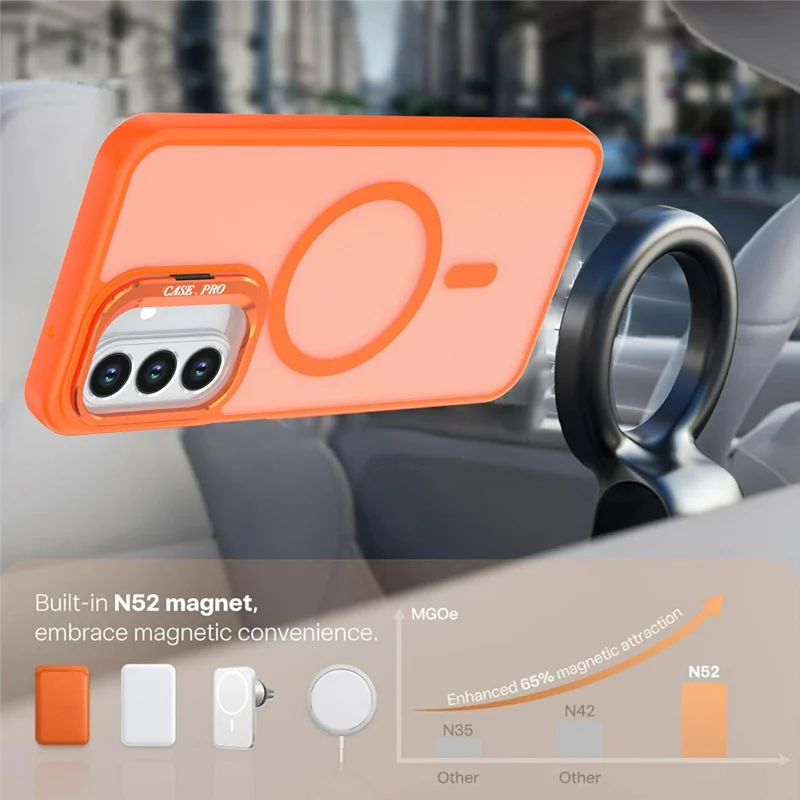 For Samsung Galaxy A27 Magnetic Case Foldable Kickstand Matte PC + TPU Phone Cover - Orange
