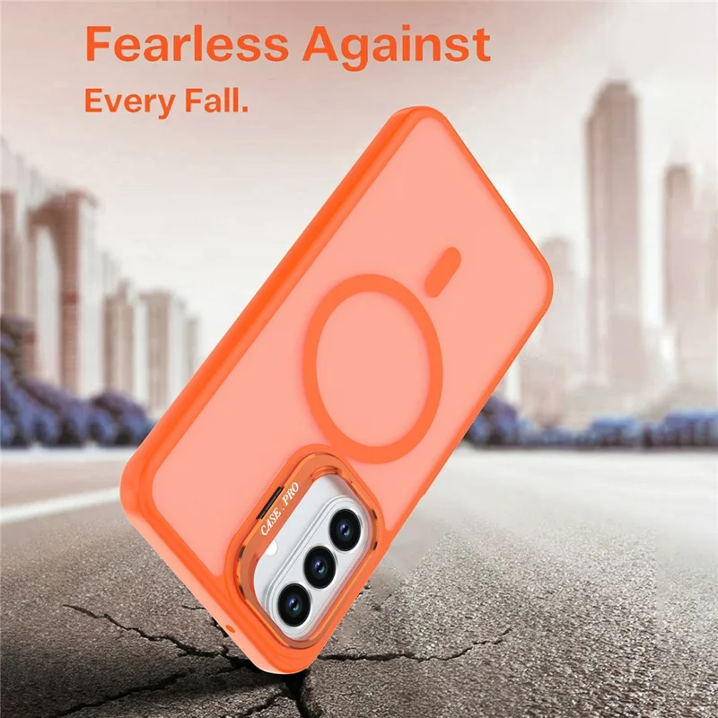 For Samsung Galaxy A27 Magnetic Case Foldable Kickstand Matte PC + TPU Phone Cover - Orange