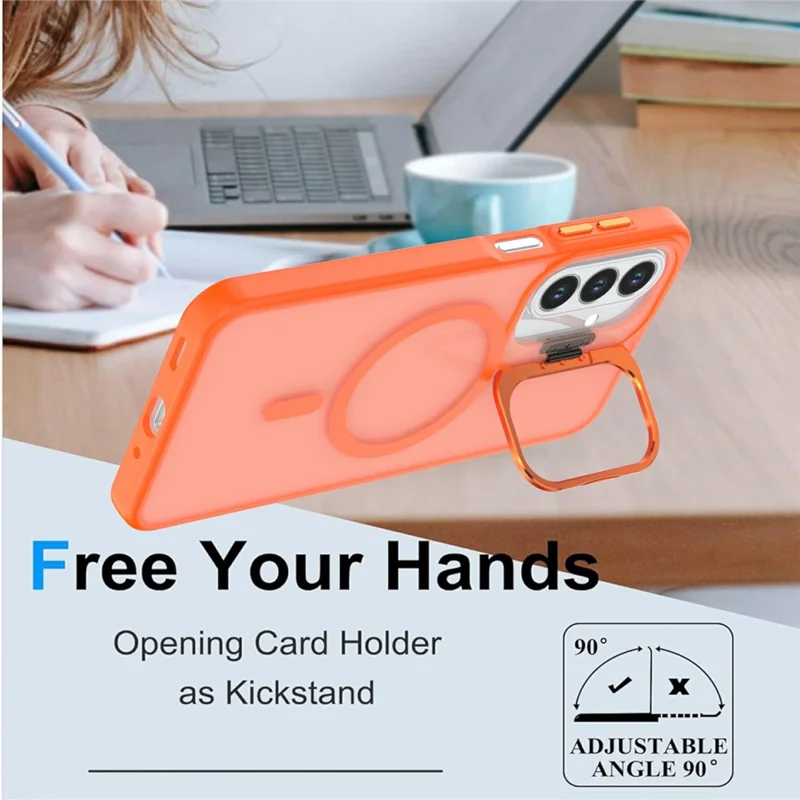 For Samsung Galaxy A27 Magnetic Case Foldable Kickstand Matte PC + TPU Phone Cover - Orange