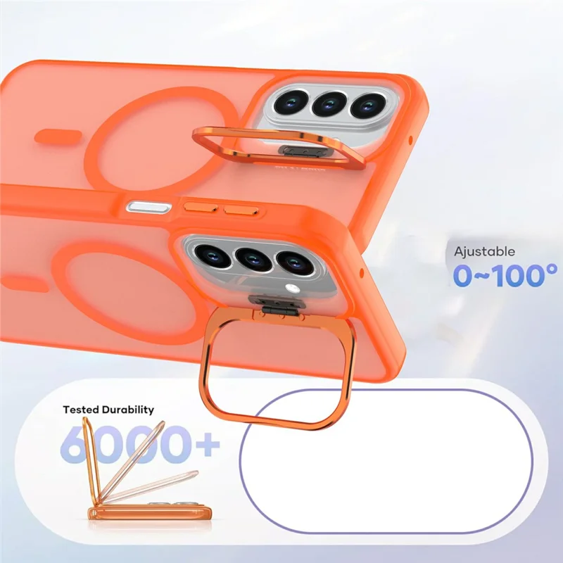 For Samsung Galaxy A27 Magnetic Case Foldable Kickstand Matte PC + TPU Phone Cover - Orange