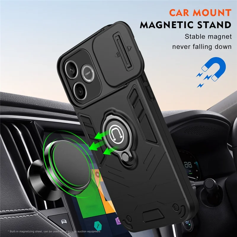 For Honor 600 Lite 5G Case Slide Camshield Kickstand PC + TPU Phone Cover - Black