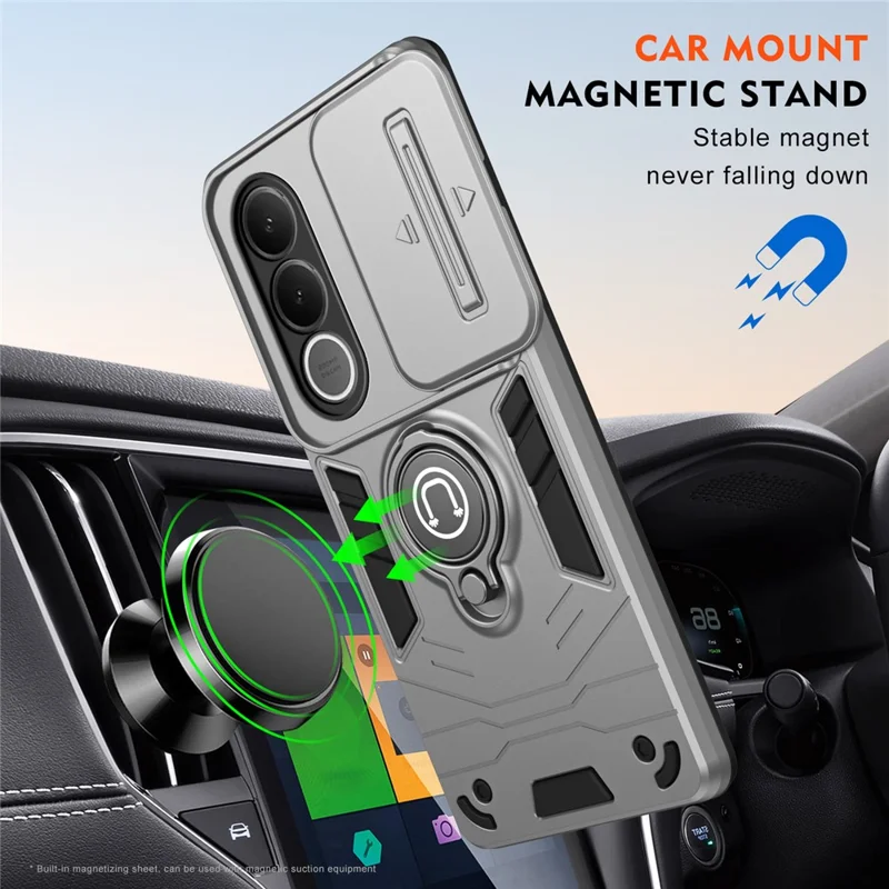 For vivo V70 FE 5G Case Slide Camshield Kickstand PC + TPU Phone Cover - Grey