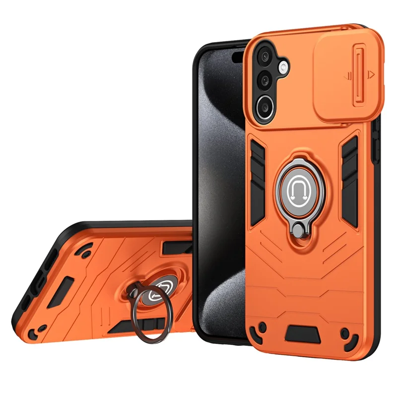For Samsung Galaxy A27 Case Slide Camshield Kickstand PC + TPU Phone Cover - Orange