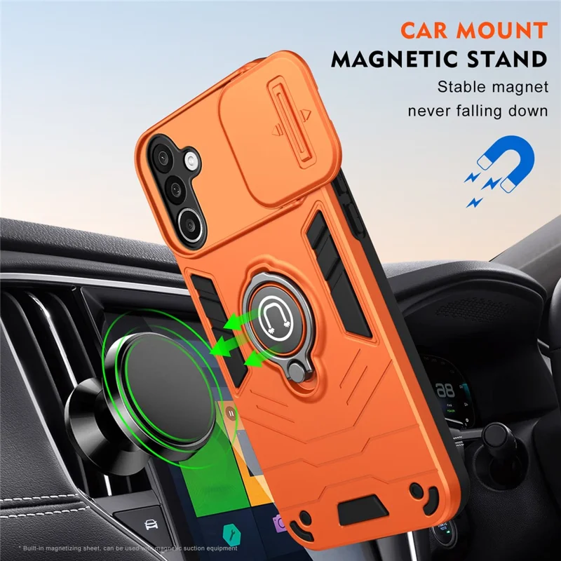 For Samsung Galaxy A27 Case Slide Camshield Kickstand PC + TPU Phone Cover - Orange