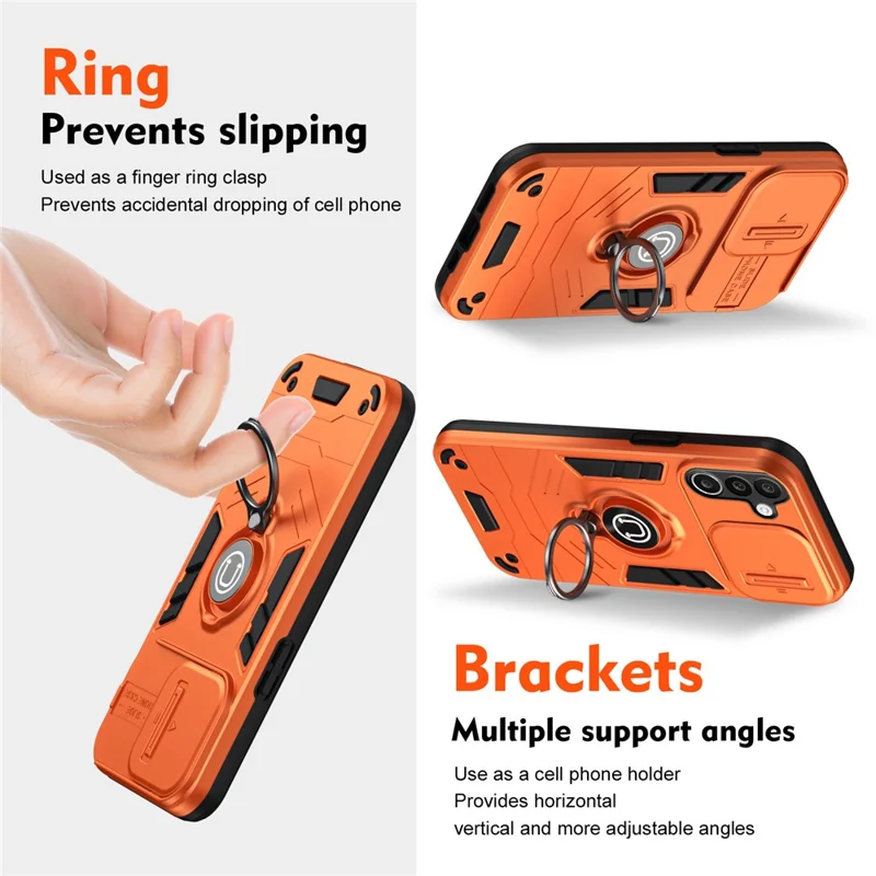 For Samsung Galaxy A27 Case Slide Camshield Kickstand PC + TPU Phone Cover - Orange