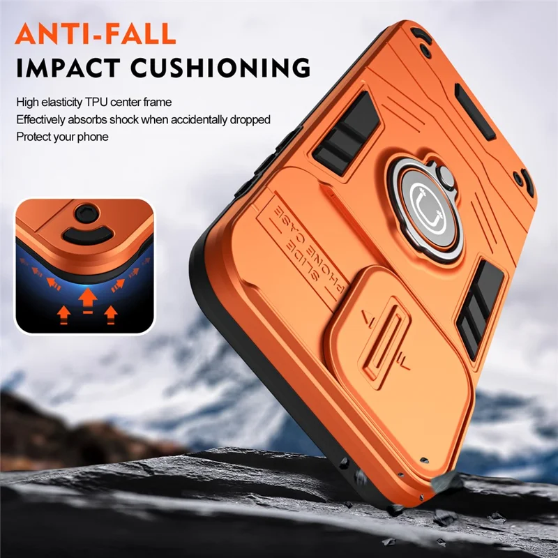 For Samsung Galaxy A27 Case Slide Camshield Kickstand PC + TPU Phone Cover - Orange