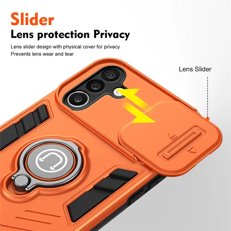 For Samsung Galaxy A27 Case Slide Camshield Kickstand PC + TPU Phone Cover - Orange