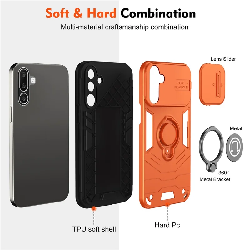 For Samsung Galaxy A27 Case Slide Camshield Kickstand PC + TPU Phone Cover - Orange