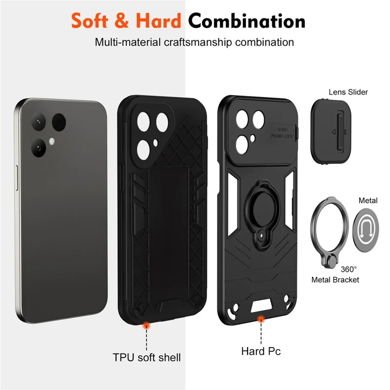 For TECNO Pova Curve 2 5G Case Slide Camshield Kickstand PC + TPU Phone Cover - Black