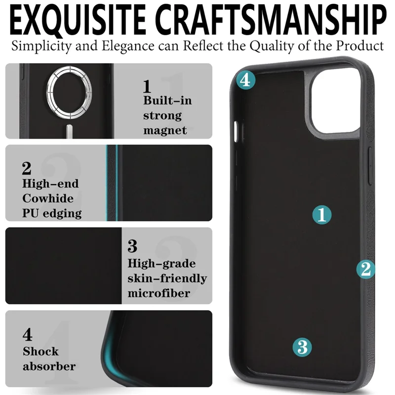 For iPhone 15 Plus Magnetic Case Detachable 2 in 1 Leather Wallet Phone Cover - Black