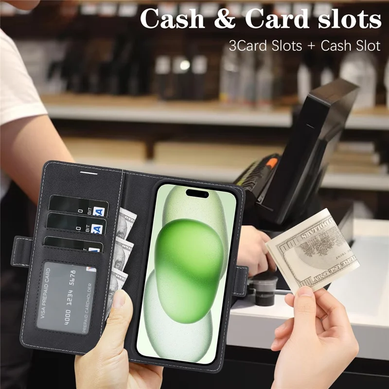 For iPhone 14 Plus Magnetic Case Detachable 2 in 1 Leather Wallet Phone Cover - Black