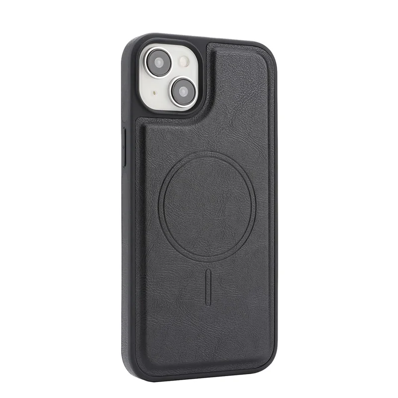 For iPhone 14 Magnetic Case Detachable 2 in 1 Leather Wallet Phone Cover - Black