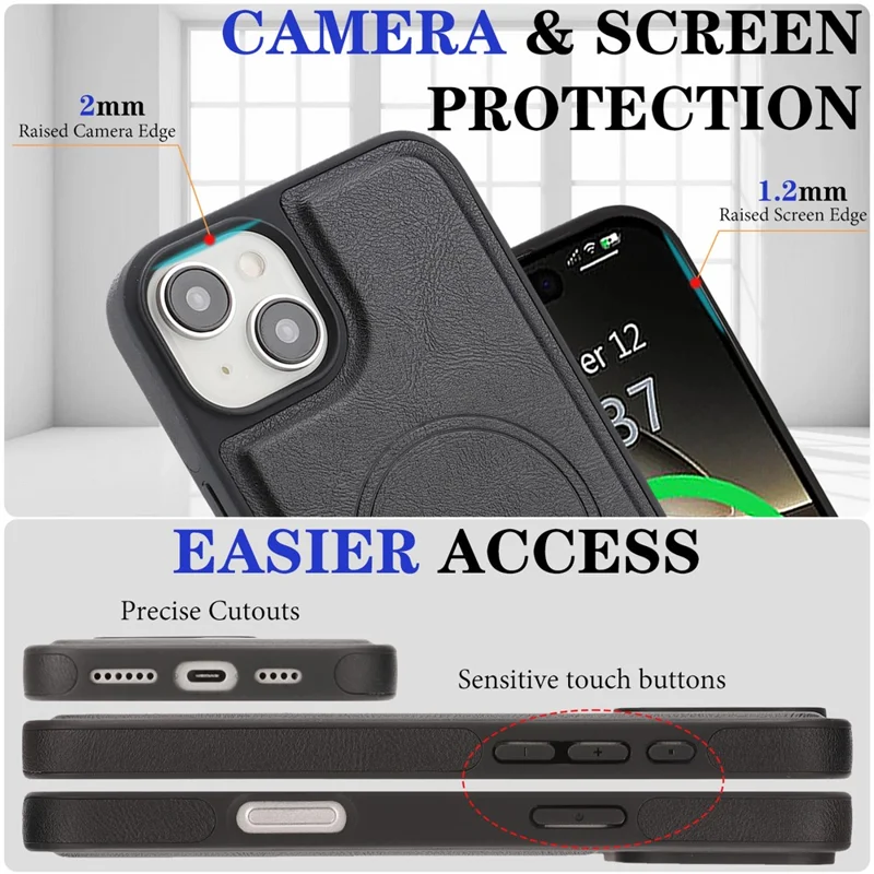 For iPhone 14 Magnetic Case Detachable 2 in 1 Leather Wallet Phone Cover - Black