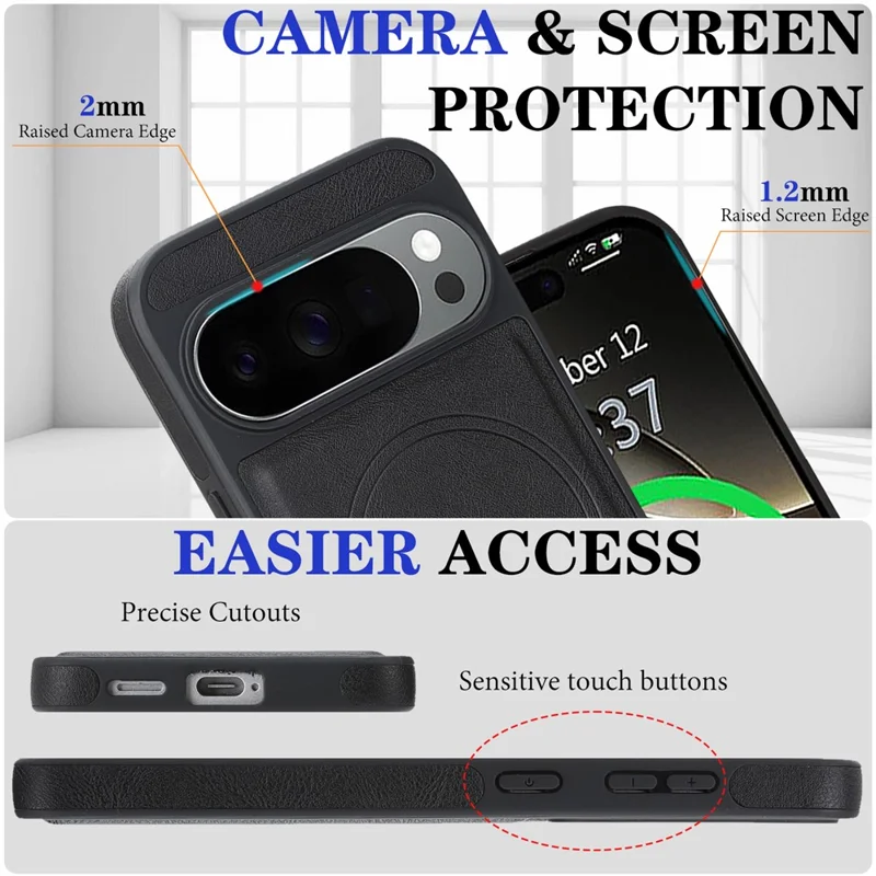 Magnetic Case For Google Pixel 10 / Pixel 10 Pro / Pixel 9 / Pixel 9 Pro Detachable 2 in 1 Leather Wallet Phone Cover - Black