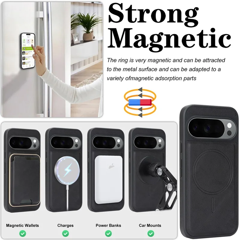 Magnetic Case For Google Pixel 10 / Pixel 10 Pro / Pixel 9 / Pixel 9 Pro Detachable 2 in 1 Leather Wallet Phone Cover - Black