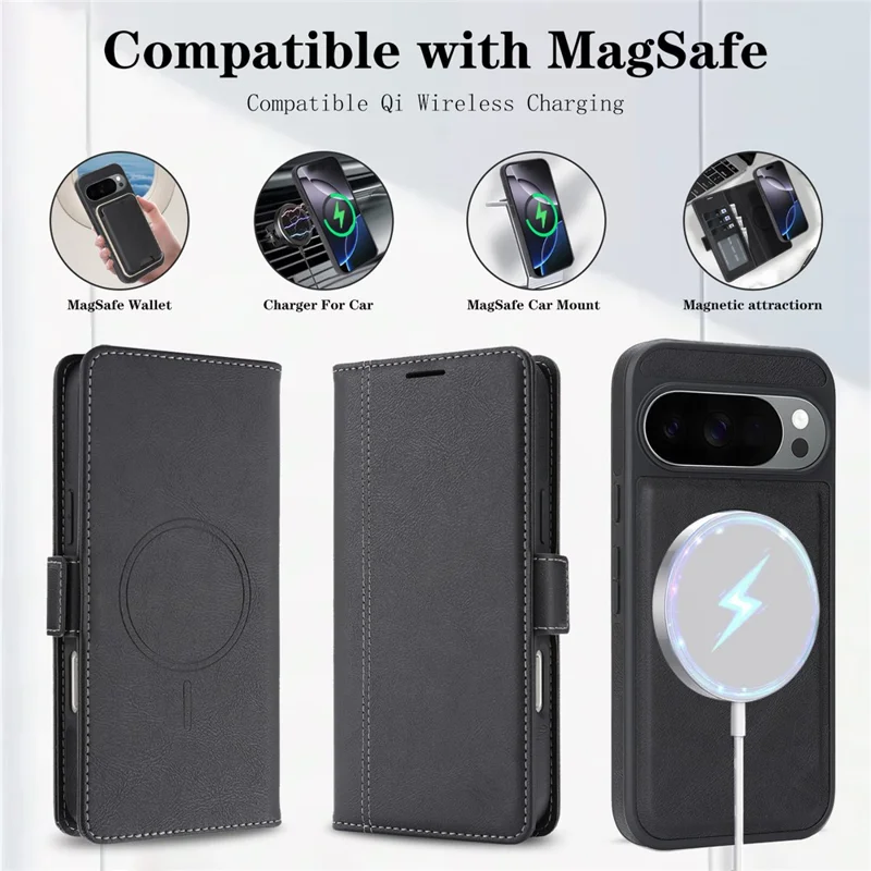 For Google Pixel 10 Pro XL / Pixel 9 Pro XL Magnetic Case Detachable 2 in 1 Leather Wallet Phone Cover - Black