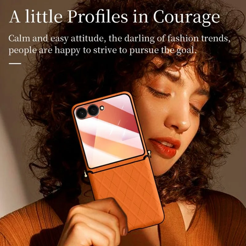 SULADA For Samsung	Galaxy Z Flip8 Case Rhombus Leather+PC Phone Cover with Shoulder Strap - Orange