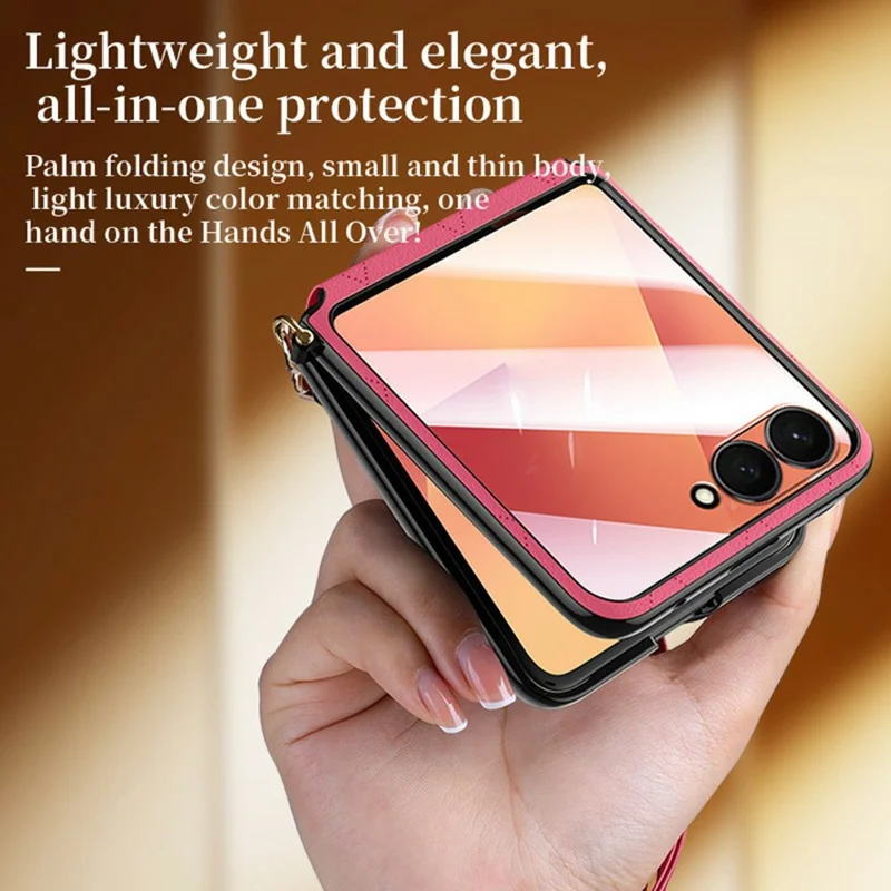 SULADA For Samsung	Galaxy Z Flip8 Case Rhombus Leather+PC Phone Cover with Shoulder Strap - Orange
