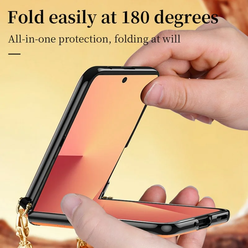 SULADA For Samsung	Galaxy Z Flip8 Case Rhombus Leather+PC Phone Cover with Shoulder Strap - Orange