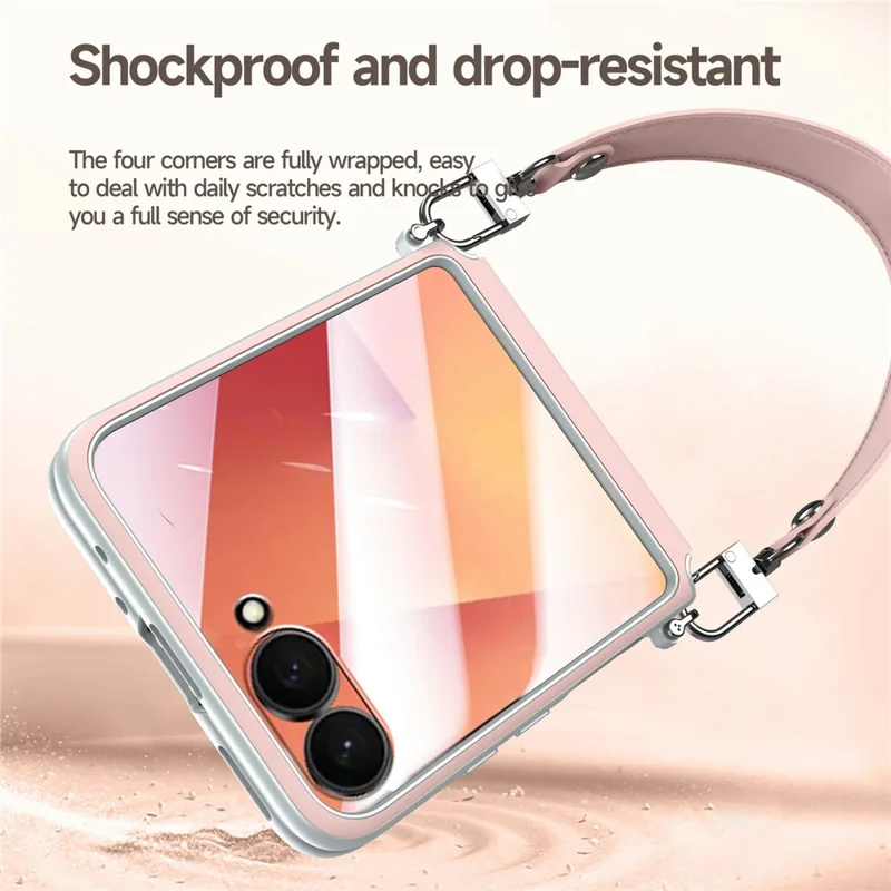SULADA For Samsung	Galaxy Z Flip8 Case with Strap Leather Back Phone Cover Hinge Protection - Pink