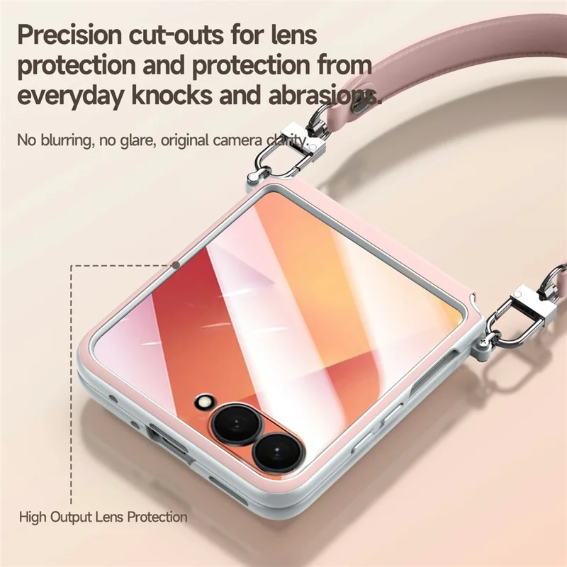 SULADA For Samsung	Galaxy Z Flip8 Case with Strap Leather Back Phone Cover Hinge Protection - Pink