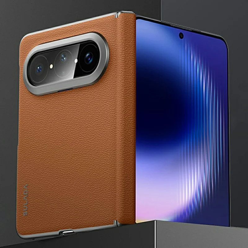 SULADA Para Huawei Pura X Max Capa em Couro Genuíno de Vaca Capa Traseira sem Moldura - Marrom