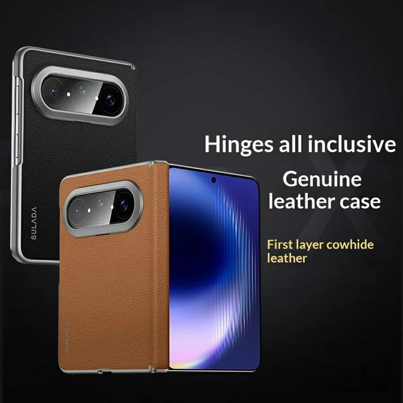 SULADA Para Huawei Pura X Max Capa em Couro Genuíno de Vaca Capa Traseira sem Moldura - Marrom