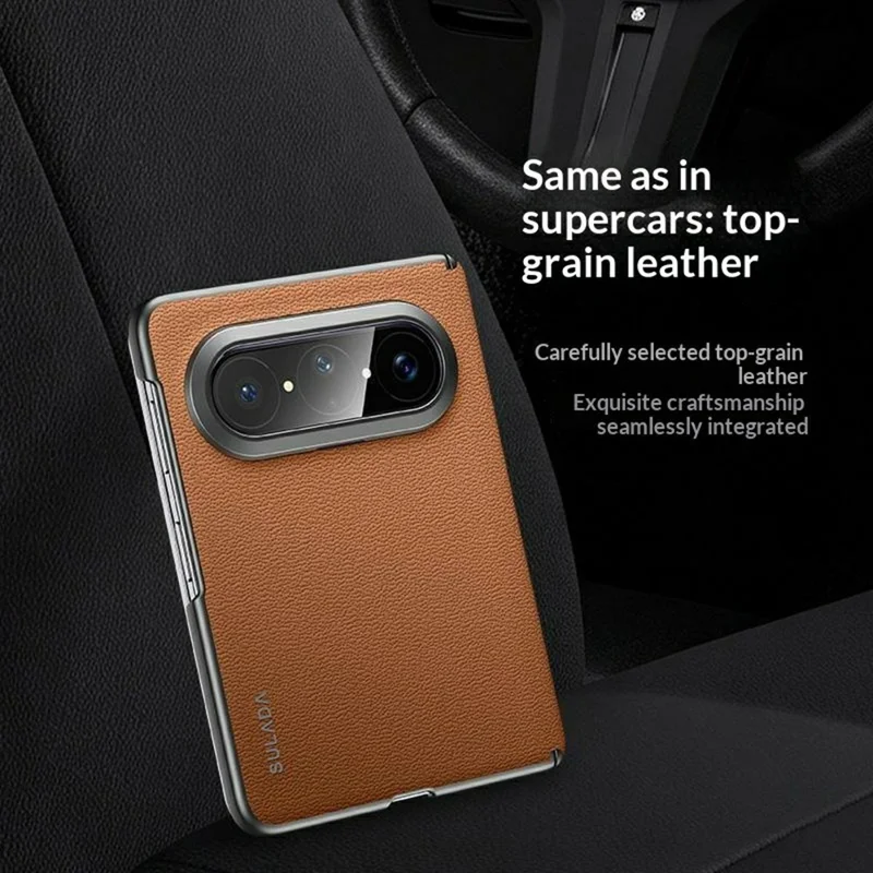 SULADA Para Huawei Pura X Max Capa em Couro Genuíno de Vaca Capa Traseira sem Moldura - Marrom