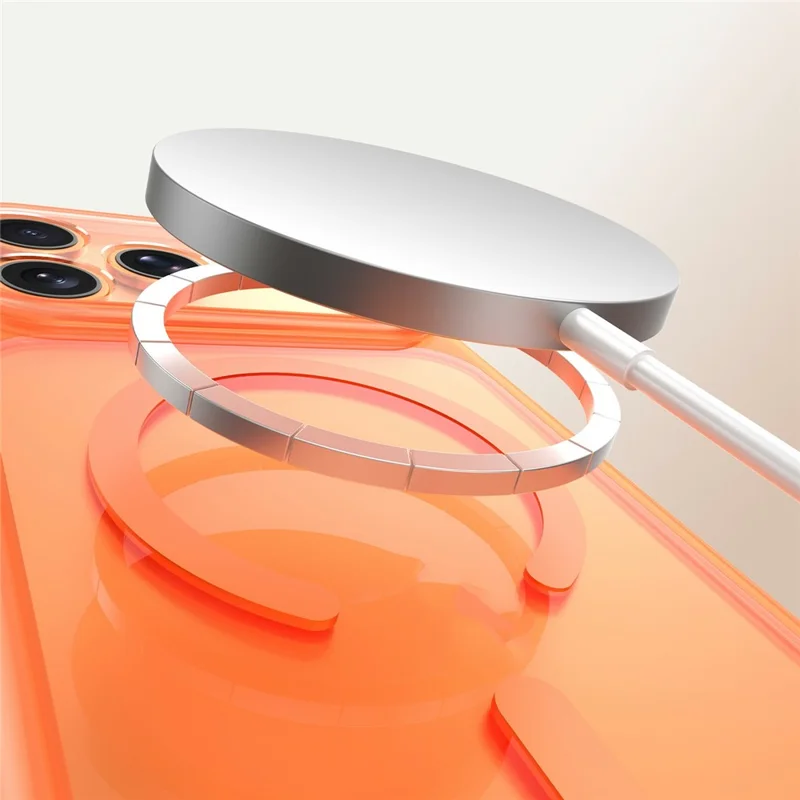 For iPhone 17 Pro Max Magnetic Case Clear Shockproof Anti-Scratch PC TPU Phone Cover - Orange