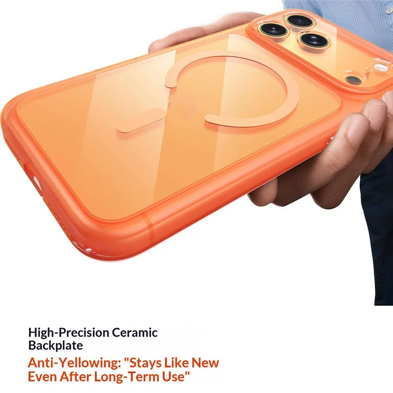 For iPhone 17 Pro Magnetic Case Clear Shockproof Anti-Scratch PC TPU Phone Cover - Orange