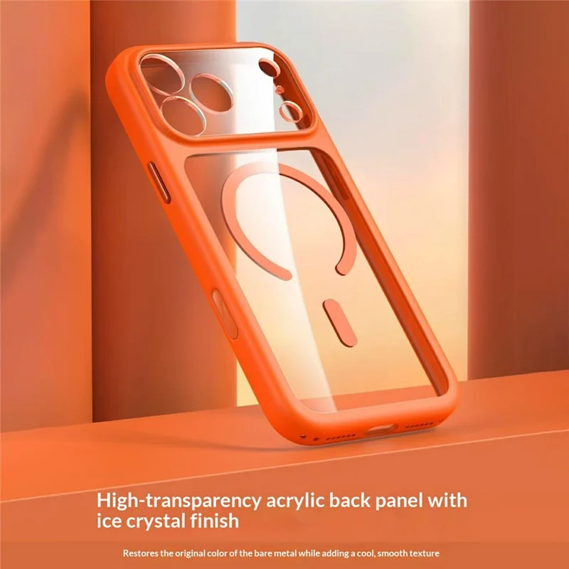 For iPhone 17 Pro Max Magnetic Case Crystal Clear Acrylic + TPU Scratch-Resistant Back Cover - Orange