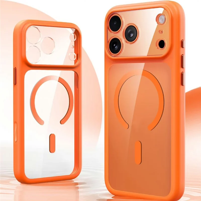 For iPhone 17 Pro Max Magnetic Case Crystal Clear Acrylic + TPU Scratch-Resistant Back Cover - Orange
