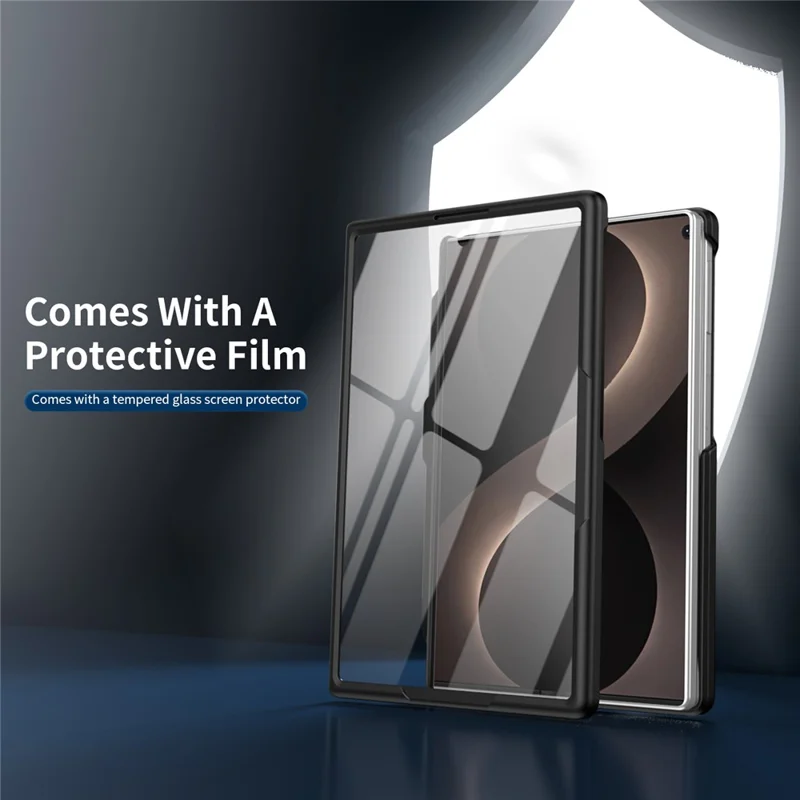 Cover per Samsung Galaxy Z Fold8 con Supporto Rotante, Custodia in PC con Pellicola in Vetro Temperato / Penna Stilo - Nero