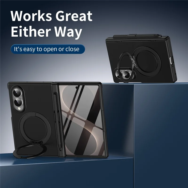 Cover per Samsung Galaxy Z Fold8 con Supporto Rotante, Custodia in PC con Pellicola in Vetro Temperato / Penna Stilo - Nero