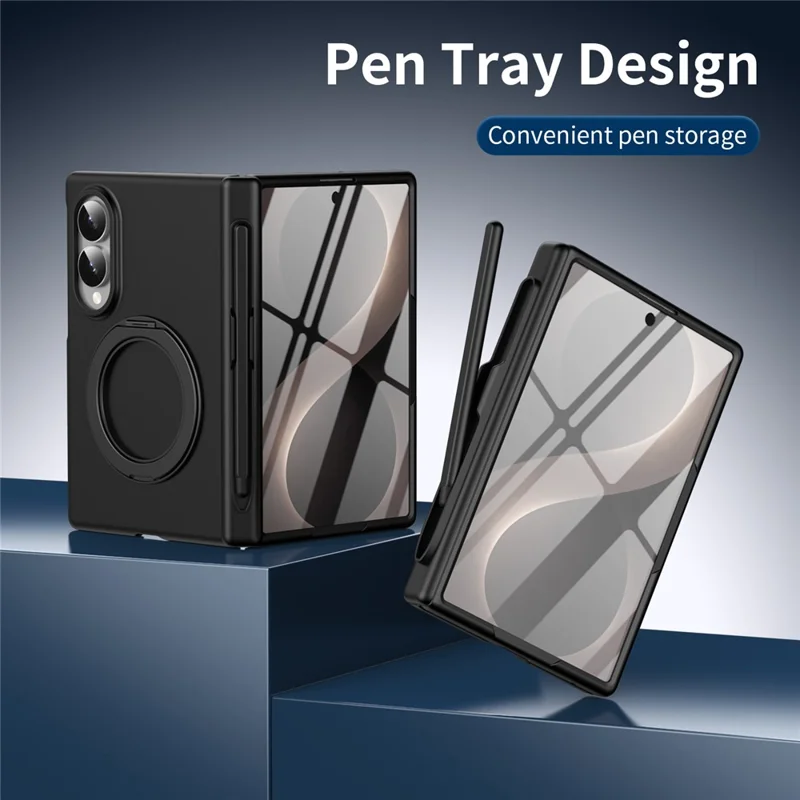 Cover per Samsung Galaxy Z Fold8 con Supporto Rotante, Custodia in PC con Pellicola in Vetro Temperato / Penna Stilo - Nero