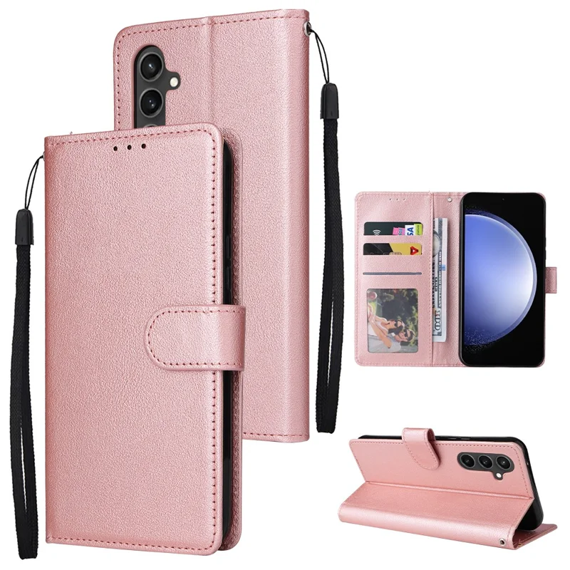 For Samsung Galaxy S26 FE Case PU Leather Wallet Stand Phone Cover with Wrist Strap - Rose Gold
