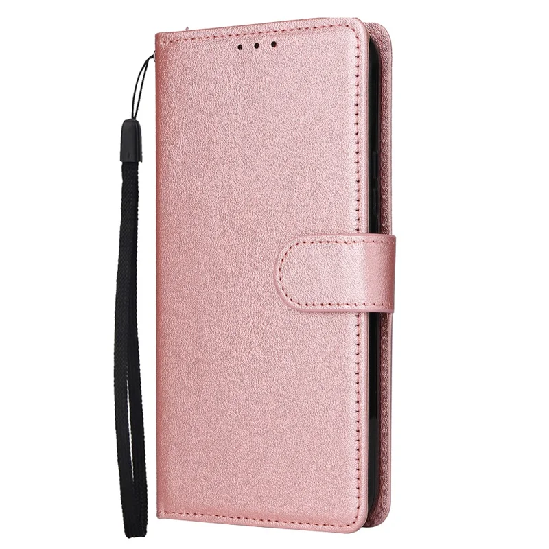 For Samsung Galaxy S26 FE Case PU Leather Wallet Stand Phone Cover with Wrist Strap - Rose Gold